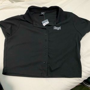 Black Angel crop top with collar